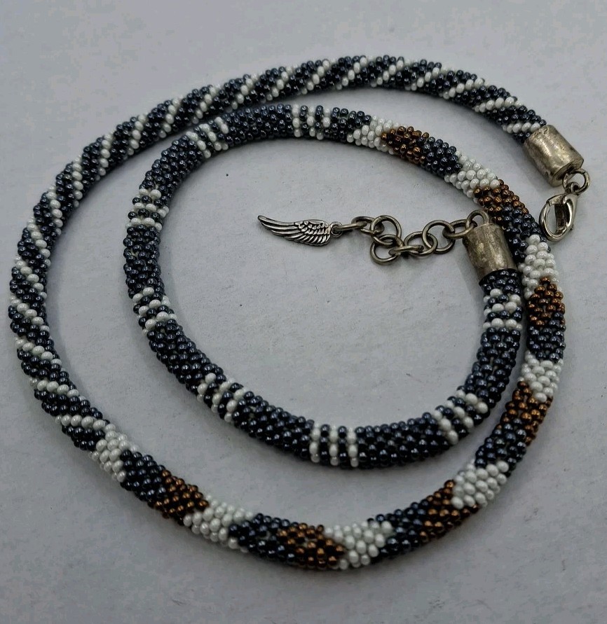 Alexa’s Angels White Bronze &Metallic Blue Beaded Necklace