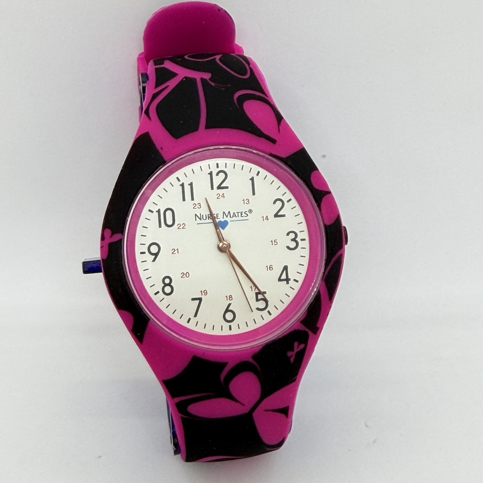 Nurse Mates women’s nurse watch water-resistant silicone strap – Black Pink