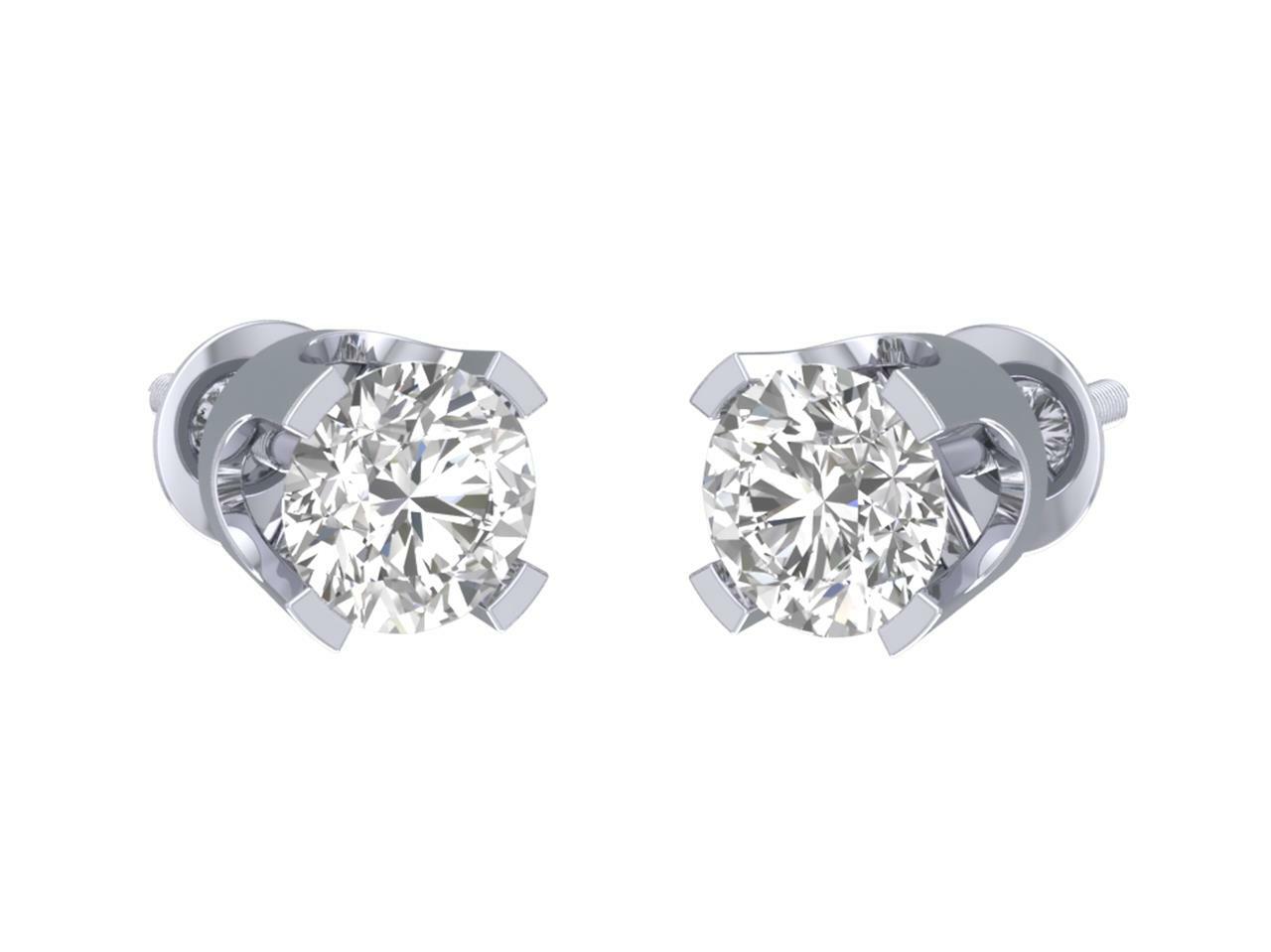 Solitaire Studs Earrings SI2 H 1.01 Carat Natural Diamond Screw Back 14K Gold