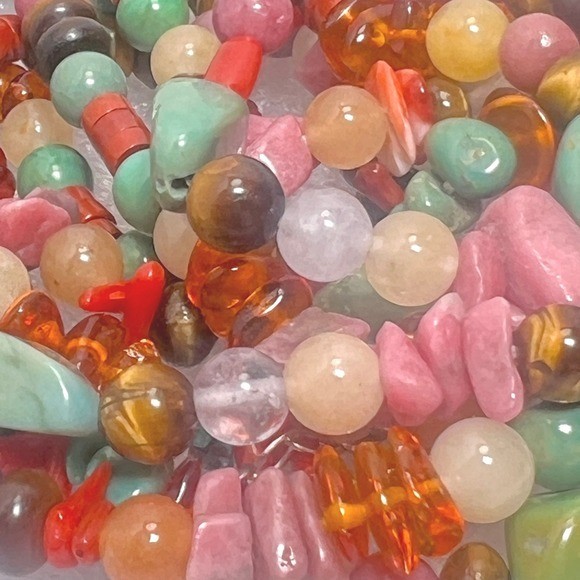 Vintage Sterling Semi Precious Gem Necklace 3 Strand Polished Natural Beads