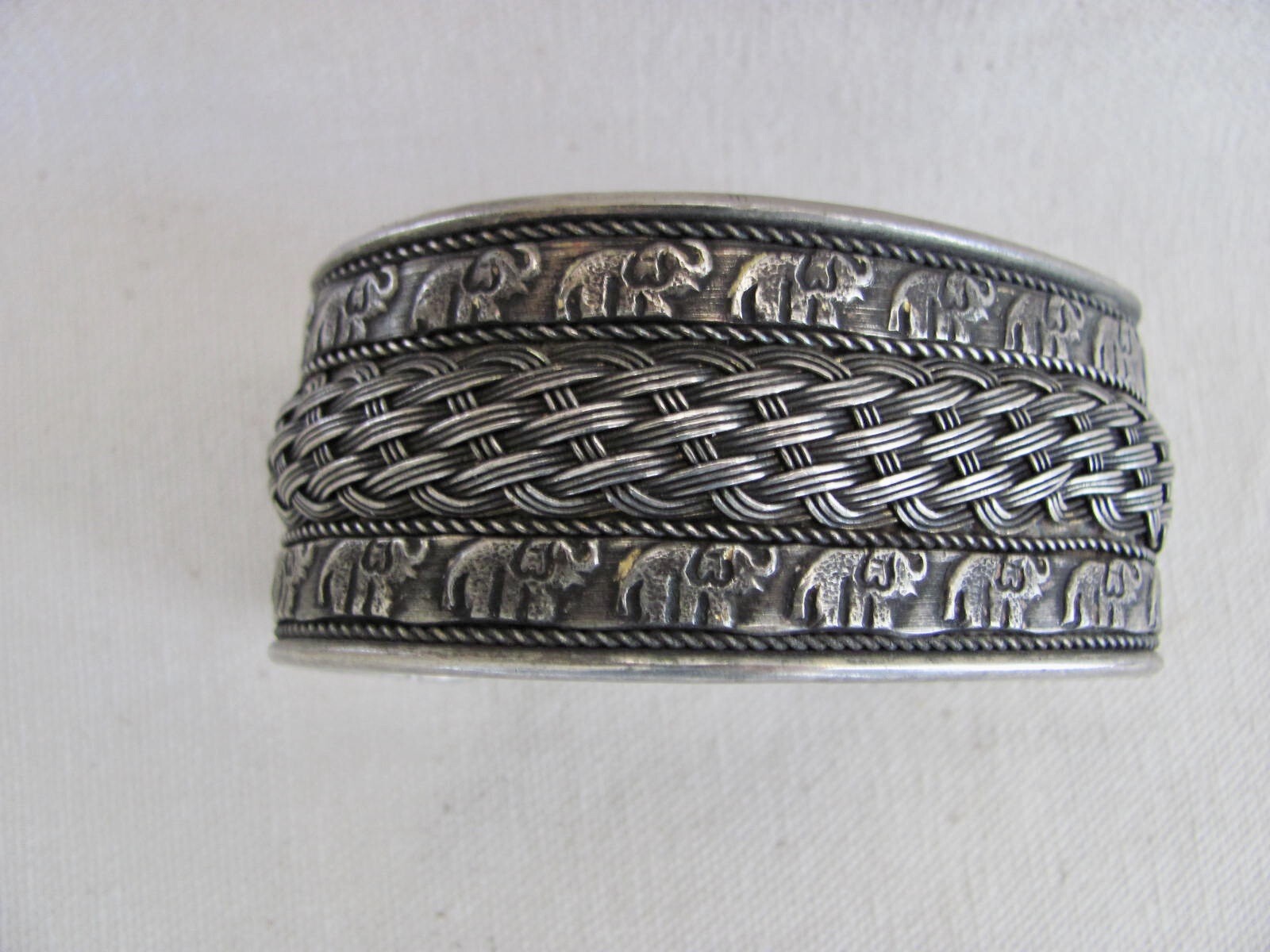 Vintage Silver Alloy Wide Band Bracelet from Southeast Asia