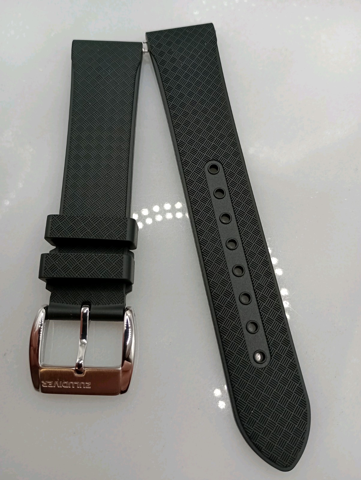 New 20mm Watchgecko Zuludiver HNBR Rubber Watch Strap Black Quick Release 6B360