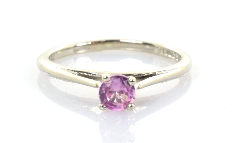 Pink Sapphire Engagement / Promise Ring 14k White Gold .31 Carat Size 5.75