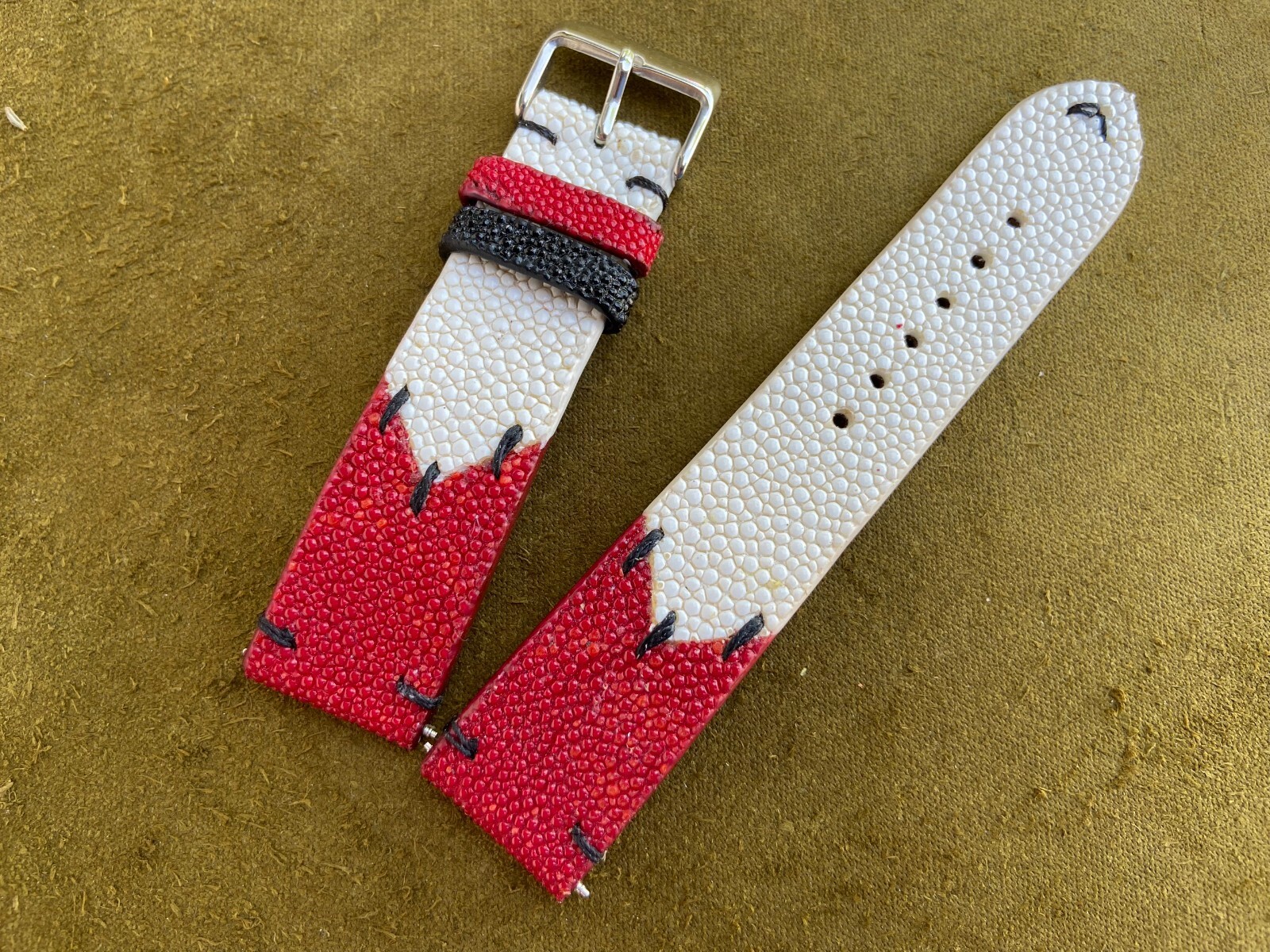 Red – White Stingray Watch Strap Band 16mm 18mm 19mm 20mm 21mm 22mm 24mm 26mm
