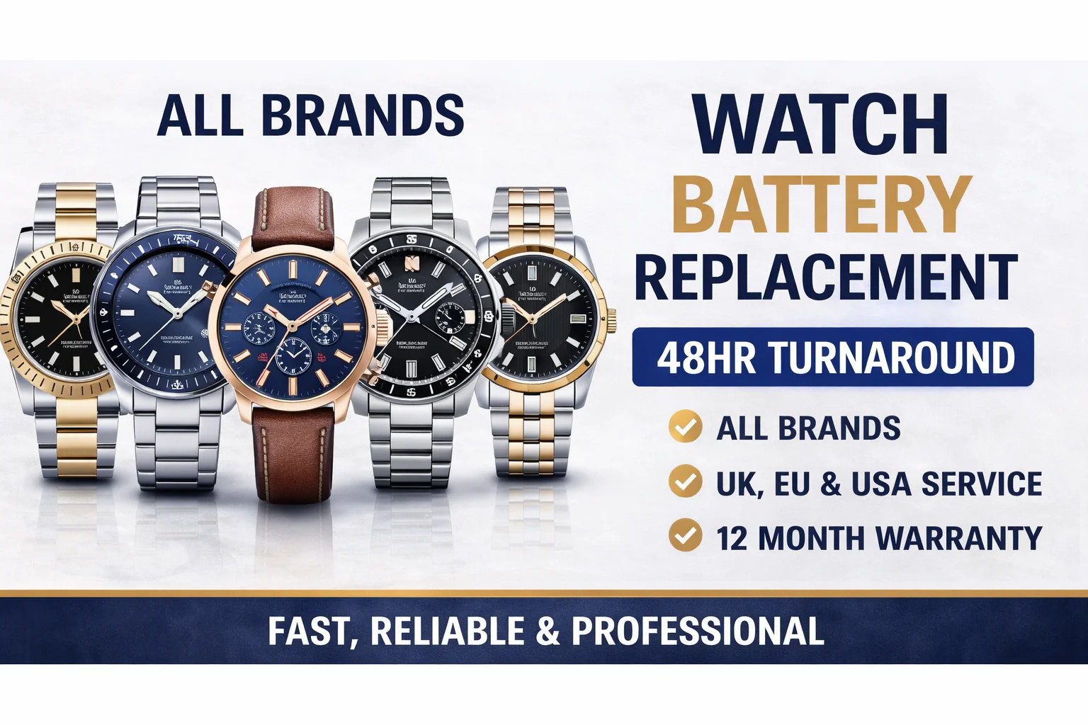 Watch Battery Replacement Service UK | All Brands Postal 48hr Return