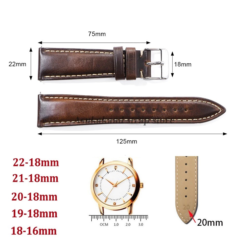 18mm 19mm 20mm 21mm 22mm Men’s Genuine Leather Watch Strap Band Quick Release