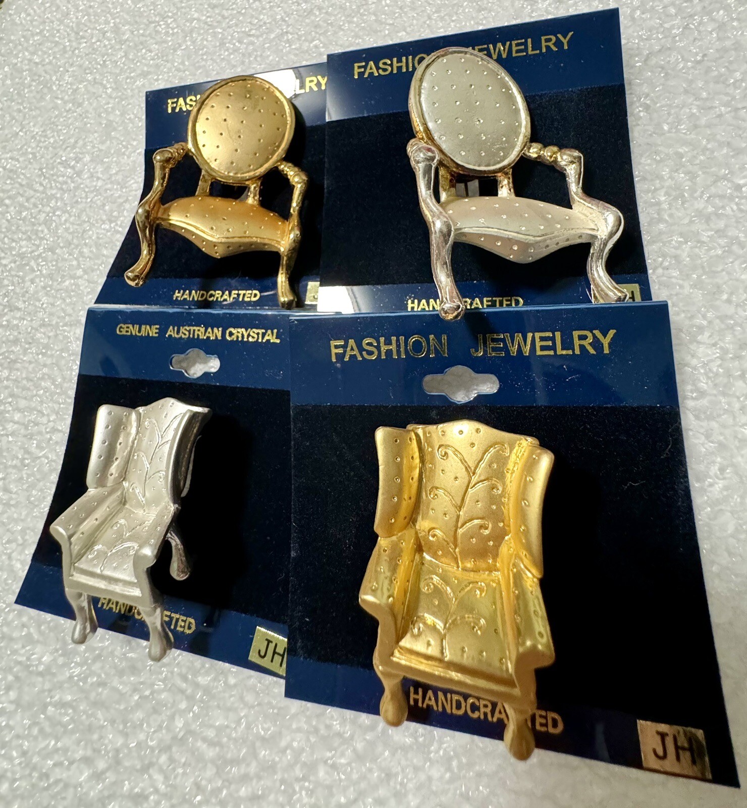 New on Cards OTC CHAIR Pin Brooch LOT (4) Silver & Gold Tone