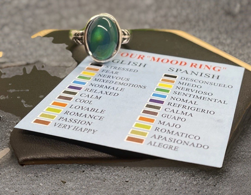 Silver-tone Mood Ring Color Change And Chart Size 9 New Free Ship C444 C445