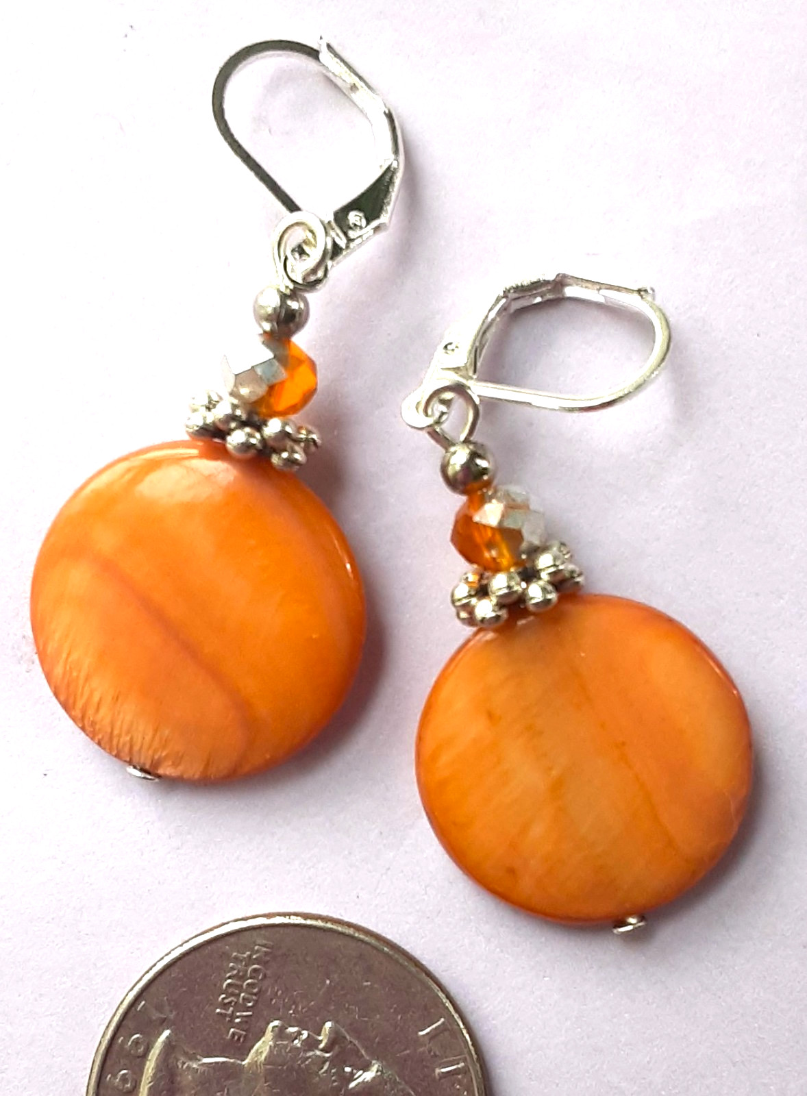 CARAMEL COLOR SHELL topaz & silver crystal earring SP LEVERBACK artisan XX