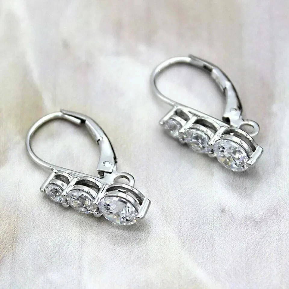 2.00Ct Round Cut Diamond Solitaire Drop & Dangle Earrings 14k White Gold Finish