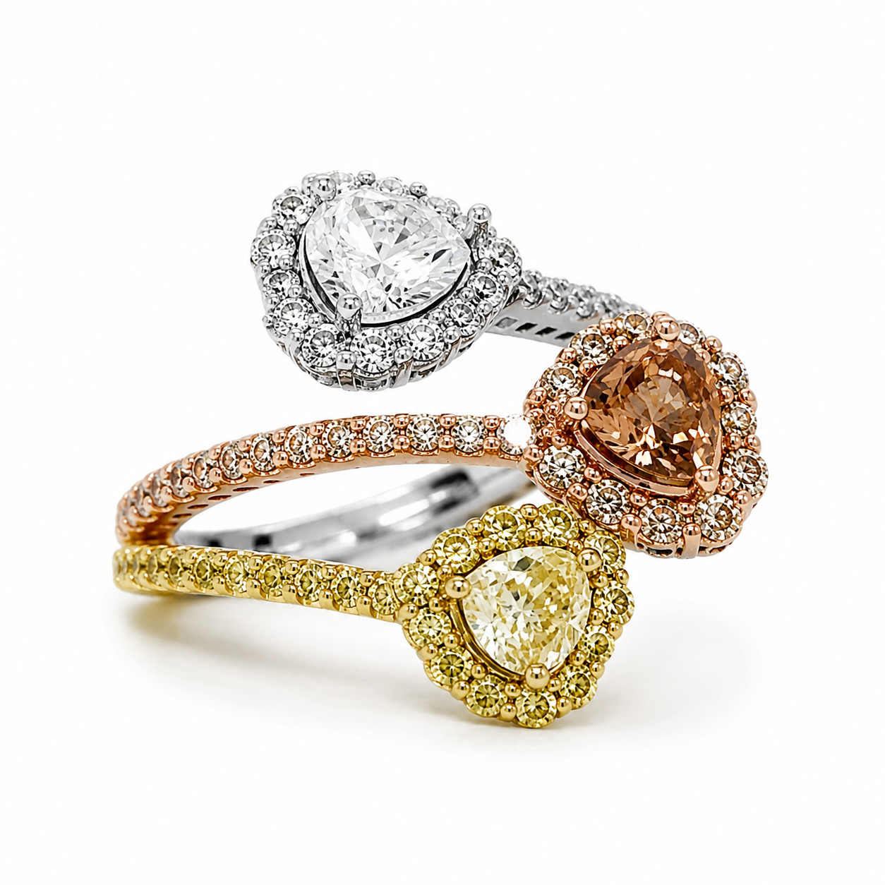 4.83ct GIA Fancy Yellow Orange Brown Diamond Ring 18K Tri-Gold | Heart Diamond H