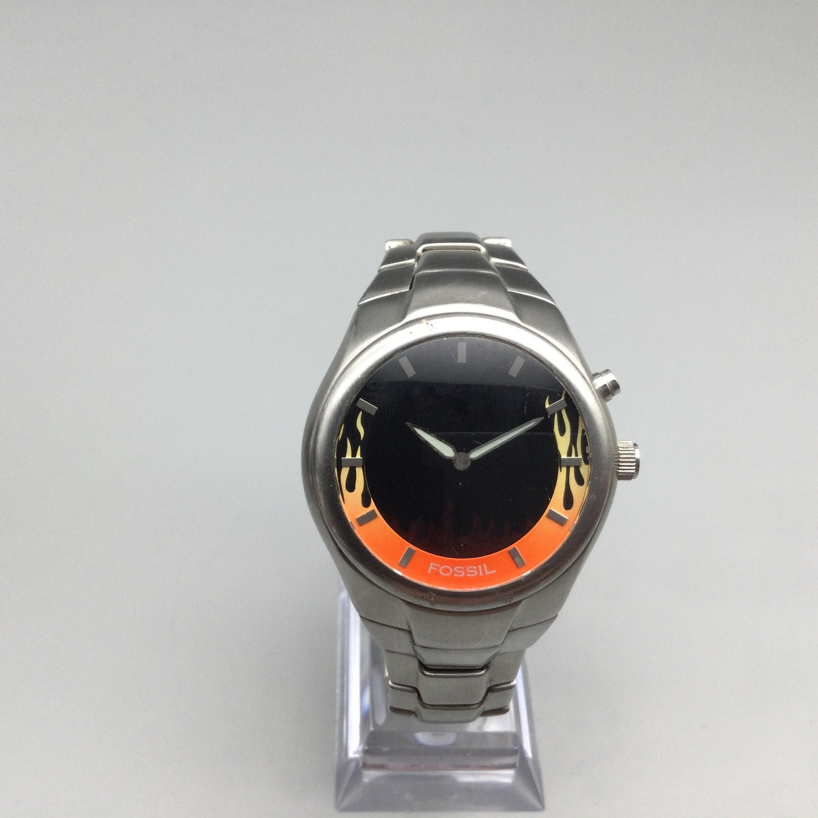 Fossil Big Tic Mens Watch 39mm Red Flame Animation JR-8115 New Battery 7″