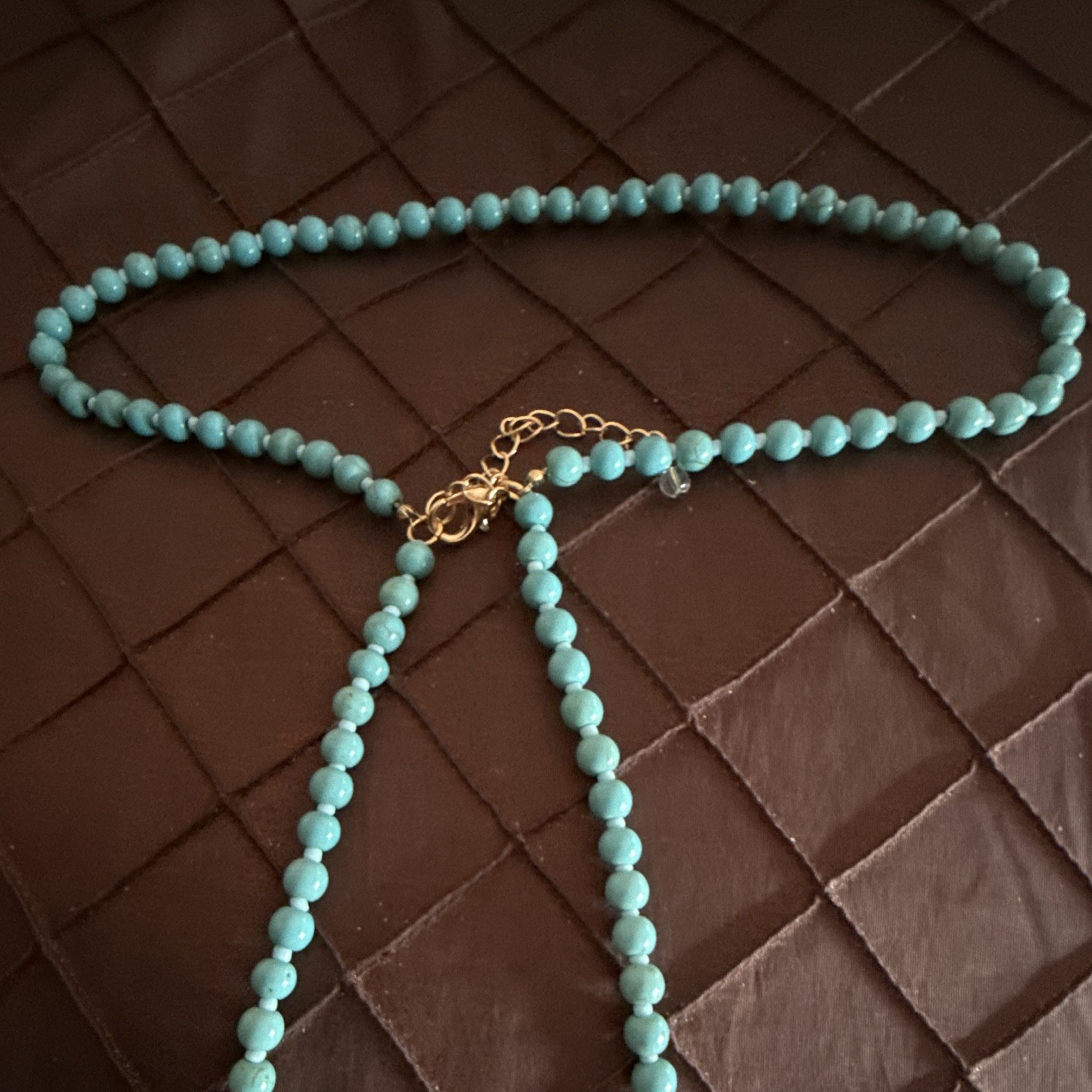 Turquoise Beaded Necklace Gold-Tone Tassel Pendant Adjustable Lobster Clasp