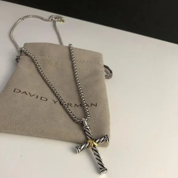 David Yurman Cable Cross sterling Silver and 18k gold pendant Necklace