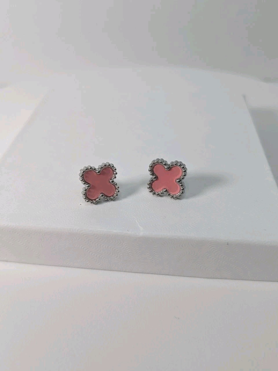 Adornia Set 3 Clover Stud Earrings Silver Pink Black White 14k Gold or Rhodium