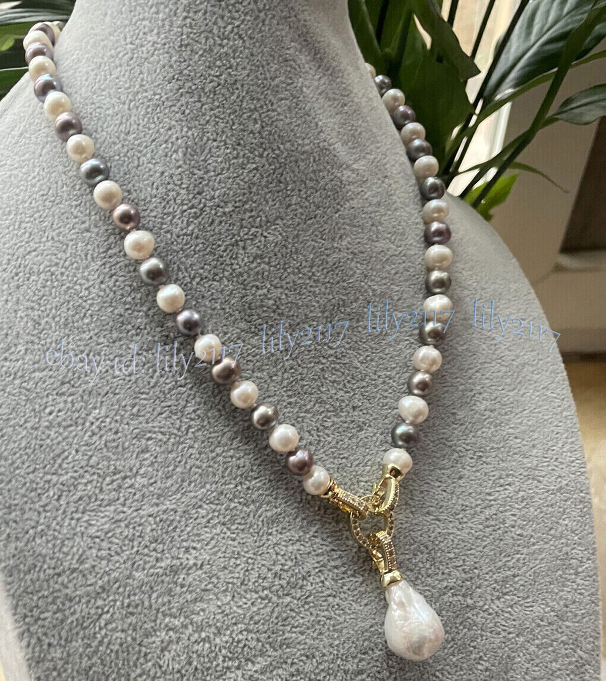 Natural White Gray Freshwater Pearl Keshi Baroque Pearl Drop Pendant Necklace