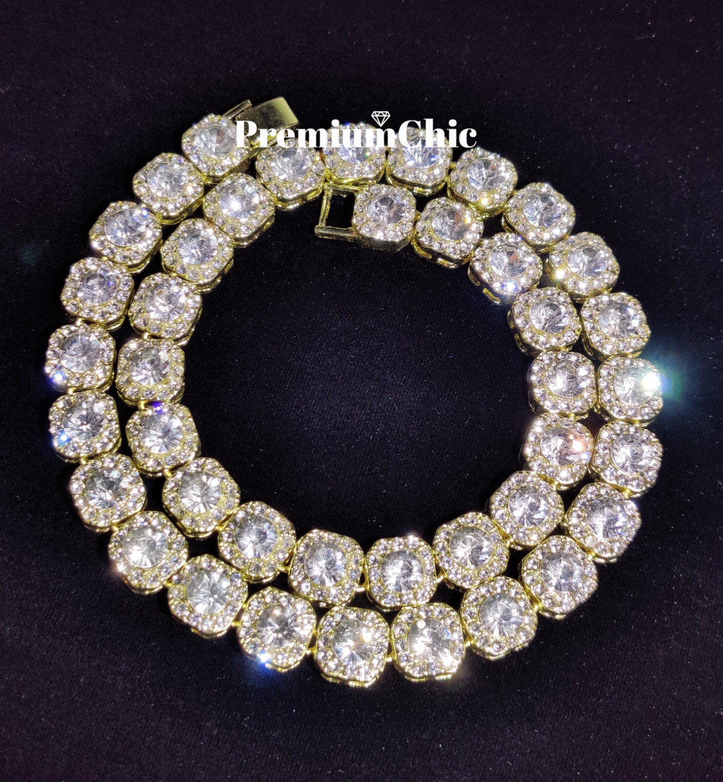 Iced Baguette Cluster Tennis Chain Necklace Plated CZ Men HipHop Fashion Jewelry