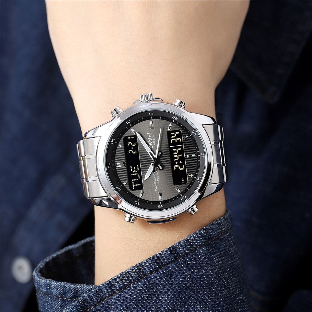 NEW Men Quartz Watch Silver Steel Digital Wristwatch Male Sport LED Watch Gifts
