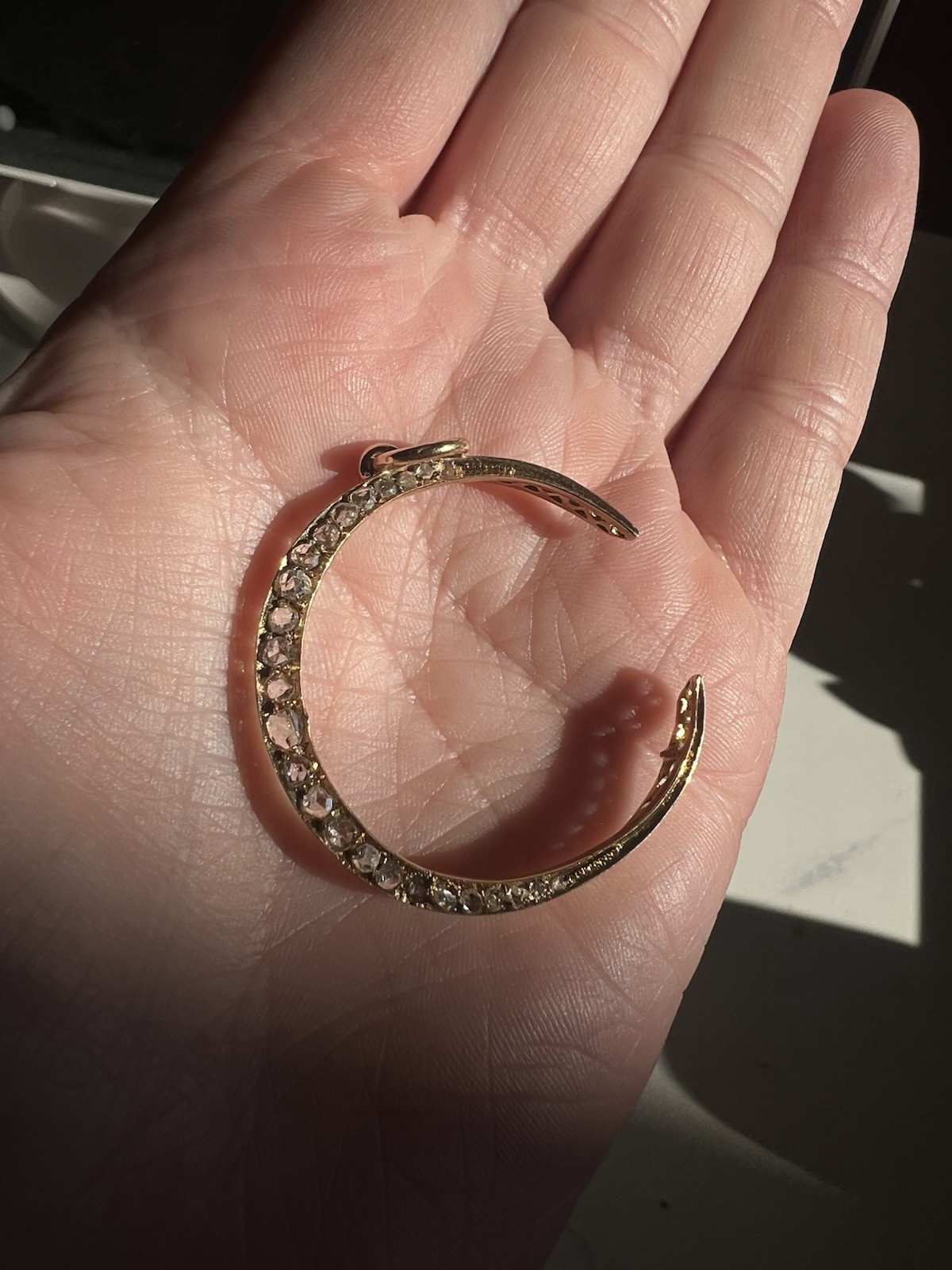 Antique 19k Rose Cut Diamond Crescent Moon Pendant 0.82ctw