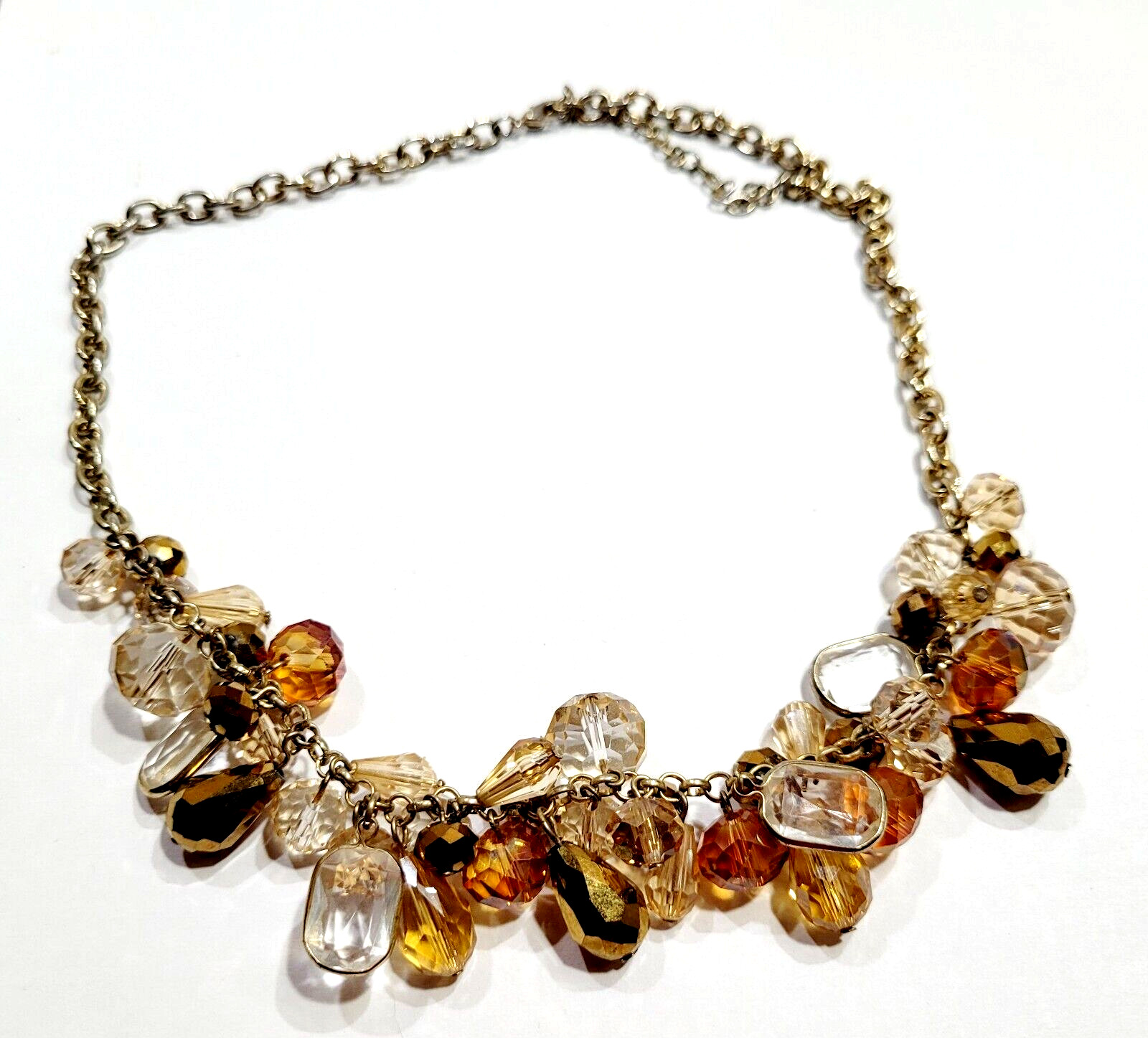 Chunky Cluster Statement Multi Colored Faceted Glass Charm Drop Necklace 21 Inch