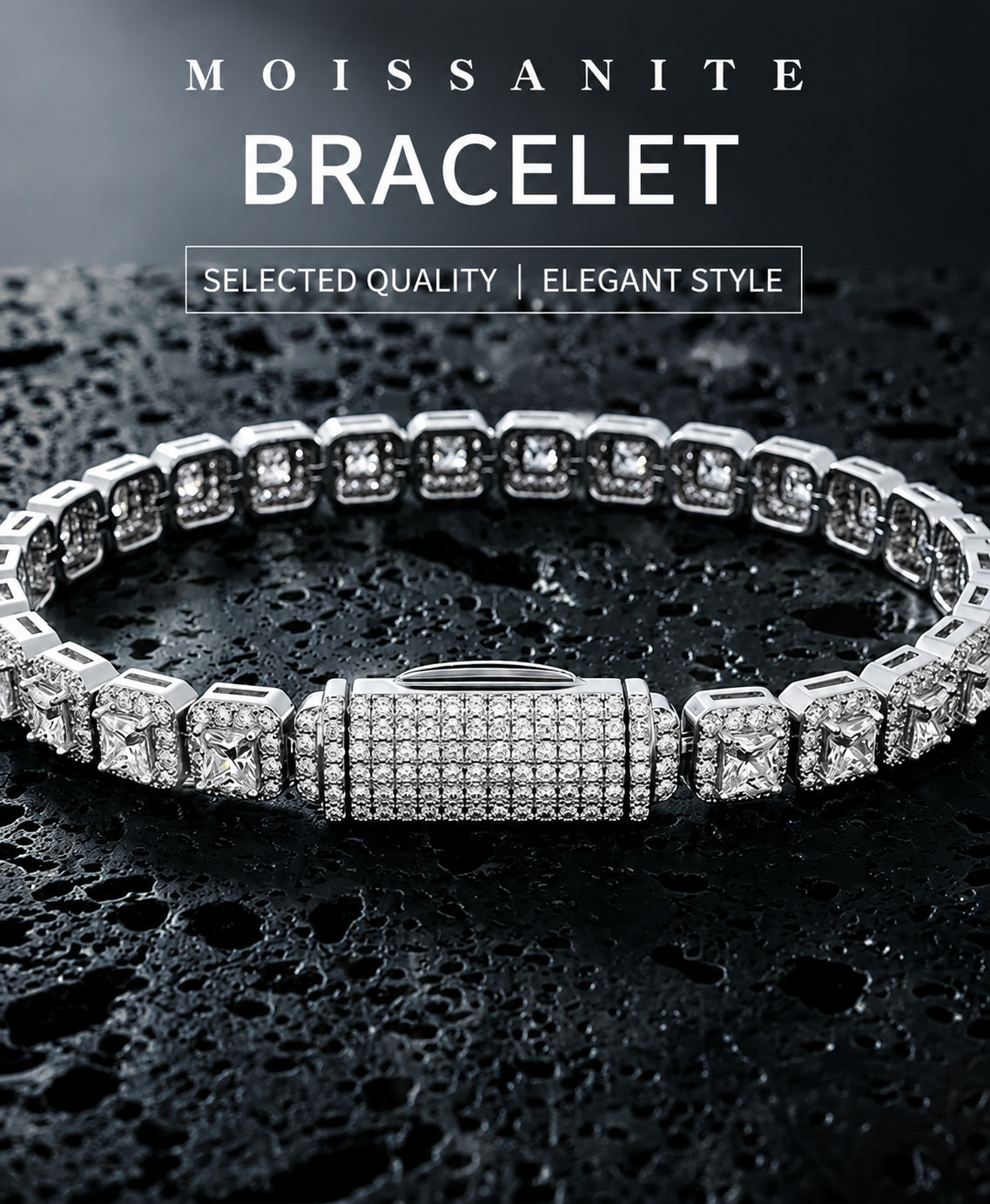 925 Sterling Silver D Color VVS 3mm Moissanite Halo Tennis Bracelet 6-8 in