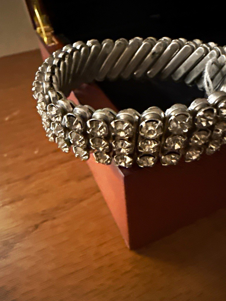 Vintage Mid-Century 3-Row Clear Rhinestone Expansion Stretch Bracelet