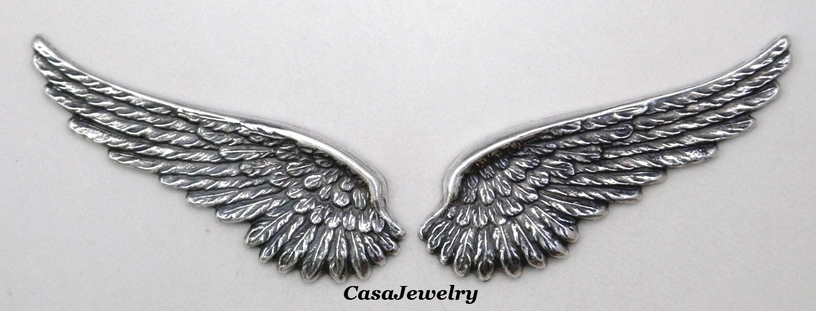 #4148 ANTIQUED STERLING SILVER PLATED LEFT+RIGHT ANGEL WINGS – 2 Pc Lot (1 Pair)