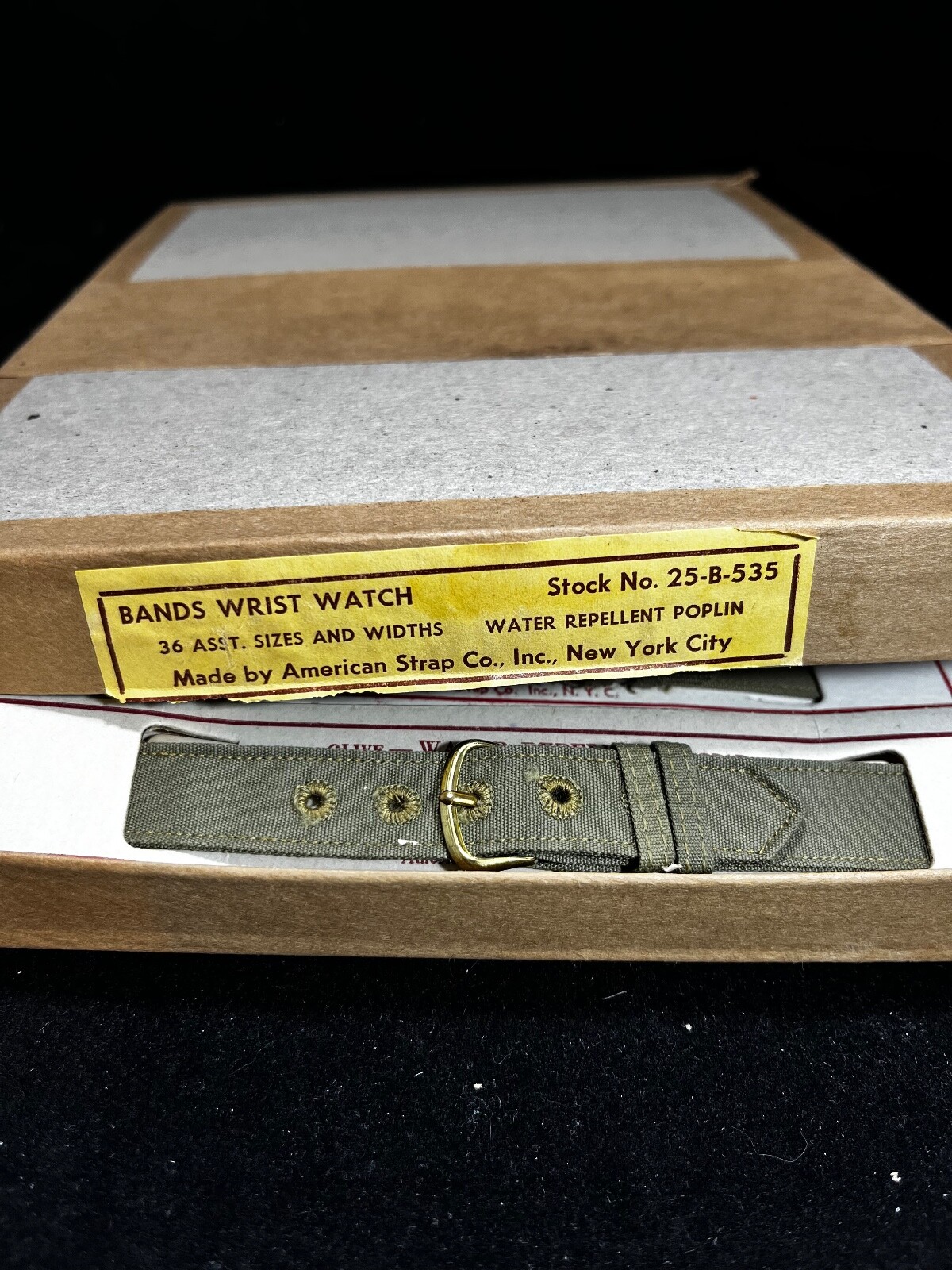Vintage WW2 Watch Band US Military Issue Surplus NOS 16mm 5/8″ Gold Buckle B1FG