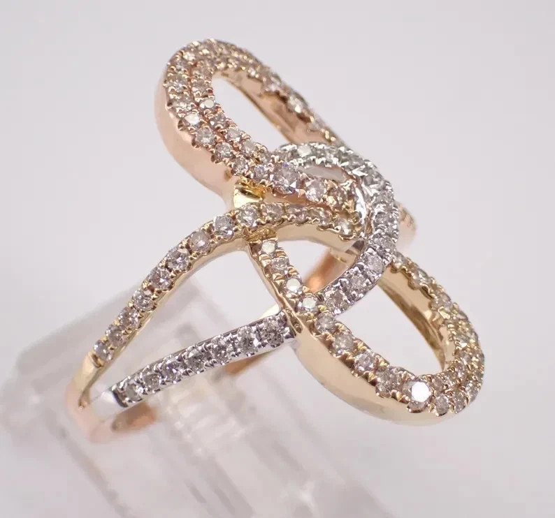 1Ct Round Cut Moissanite Womens Love Knot Wedding Band 14K Tri Color Gold Plated
