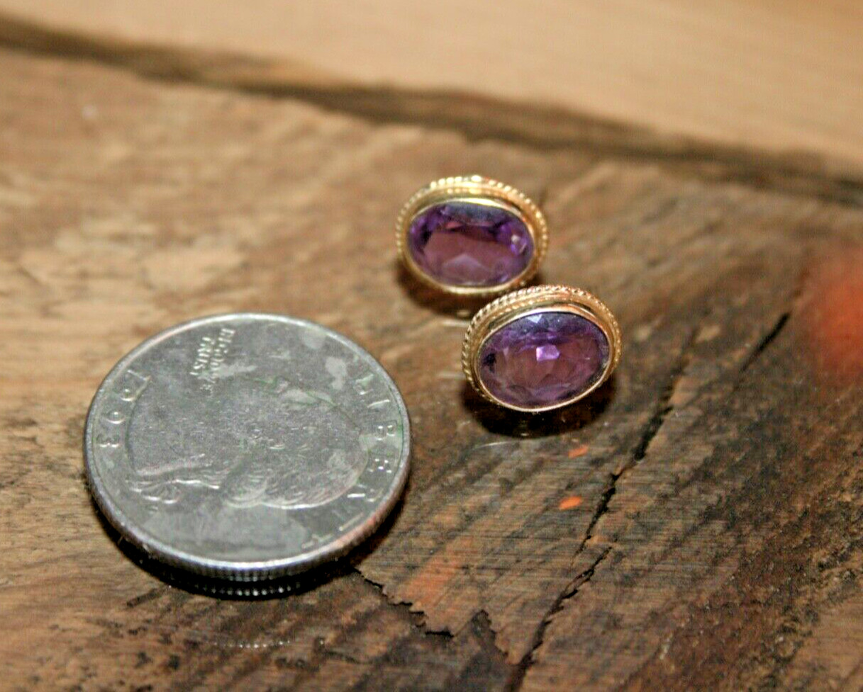 14k Yellow Gold Topaz Earrings Purple 2 gram 1/4″