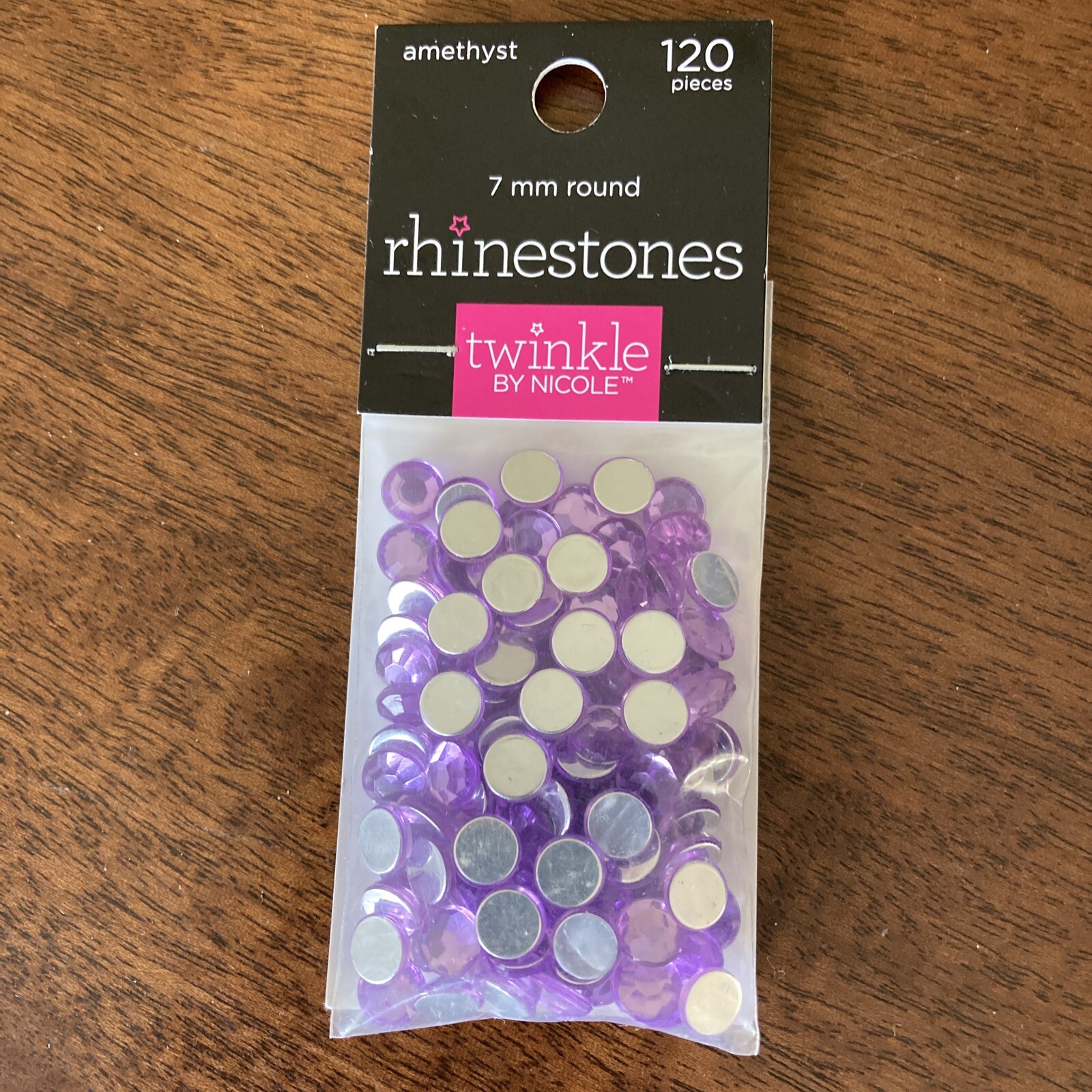 Twinkle By Nicole~Flat Back Amethyst Rhinestones~7mm~120 Pieces~Crafts/DIY~NIP
