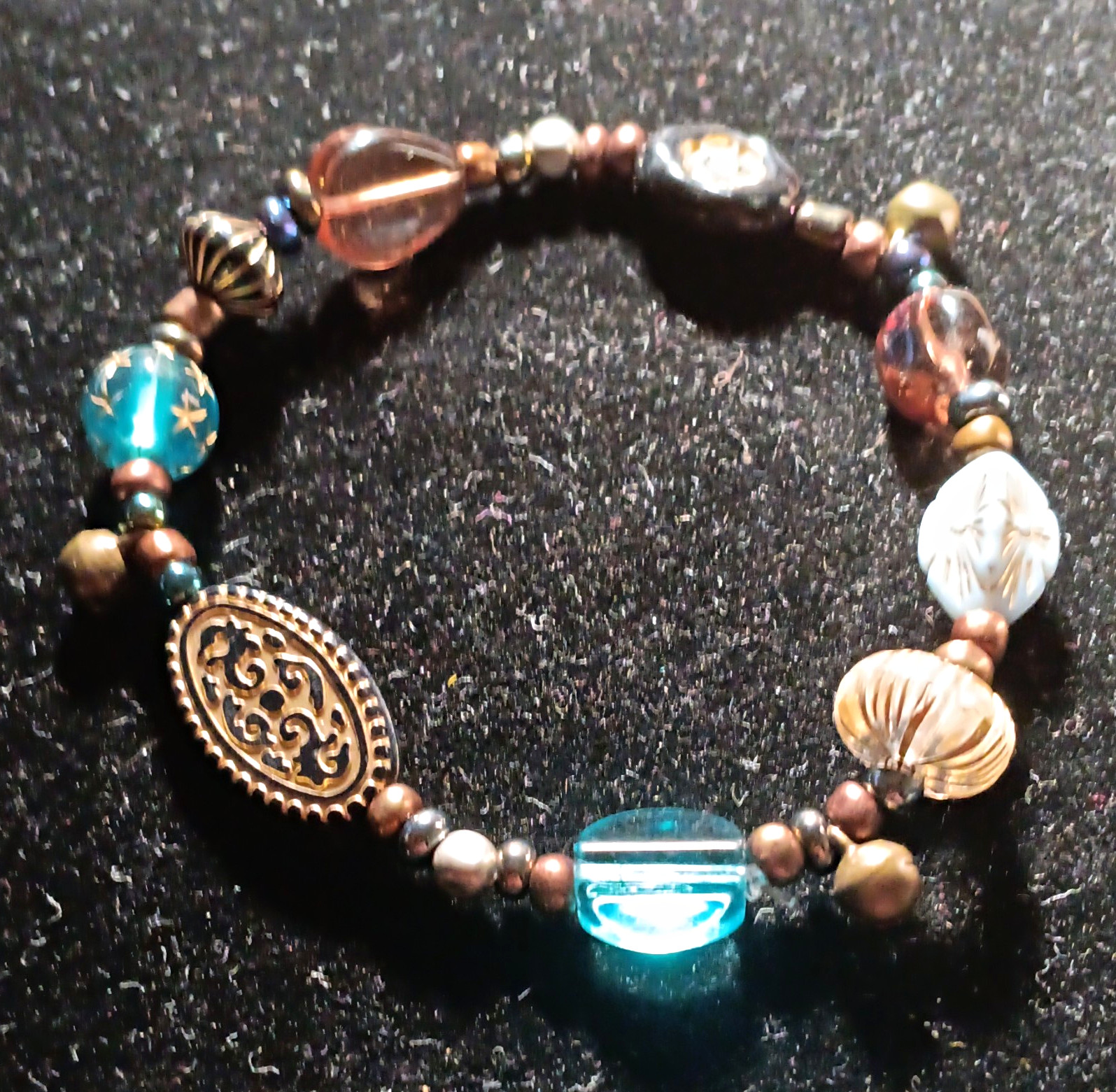 Handmade Boho Multicolor Metal, Glass, & Acrylic Bead Stretch Bracelet