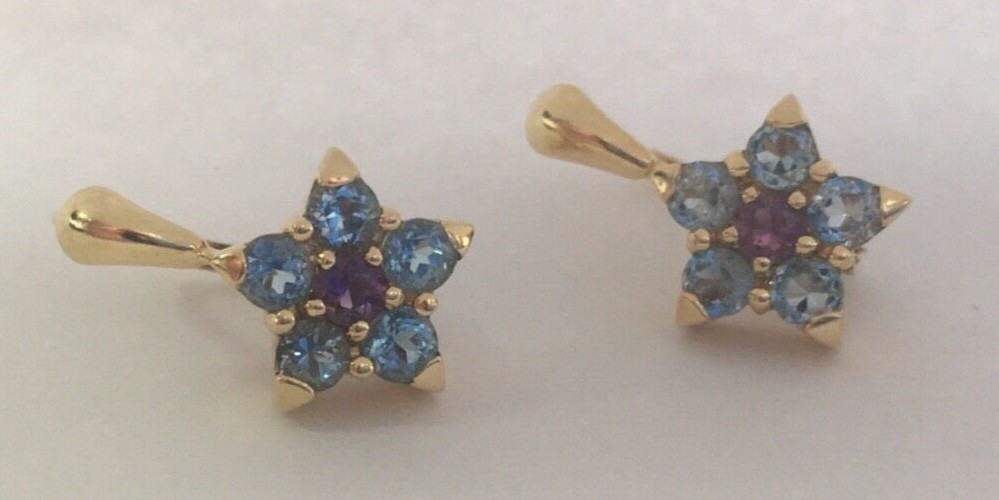 18K Le Gi Amethyst and Topaz Star Shaped Earrings