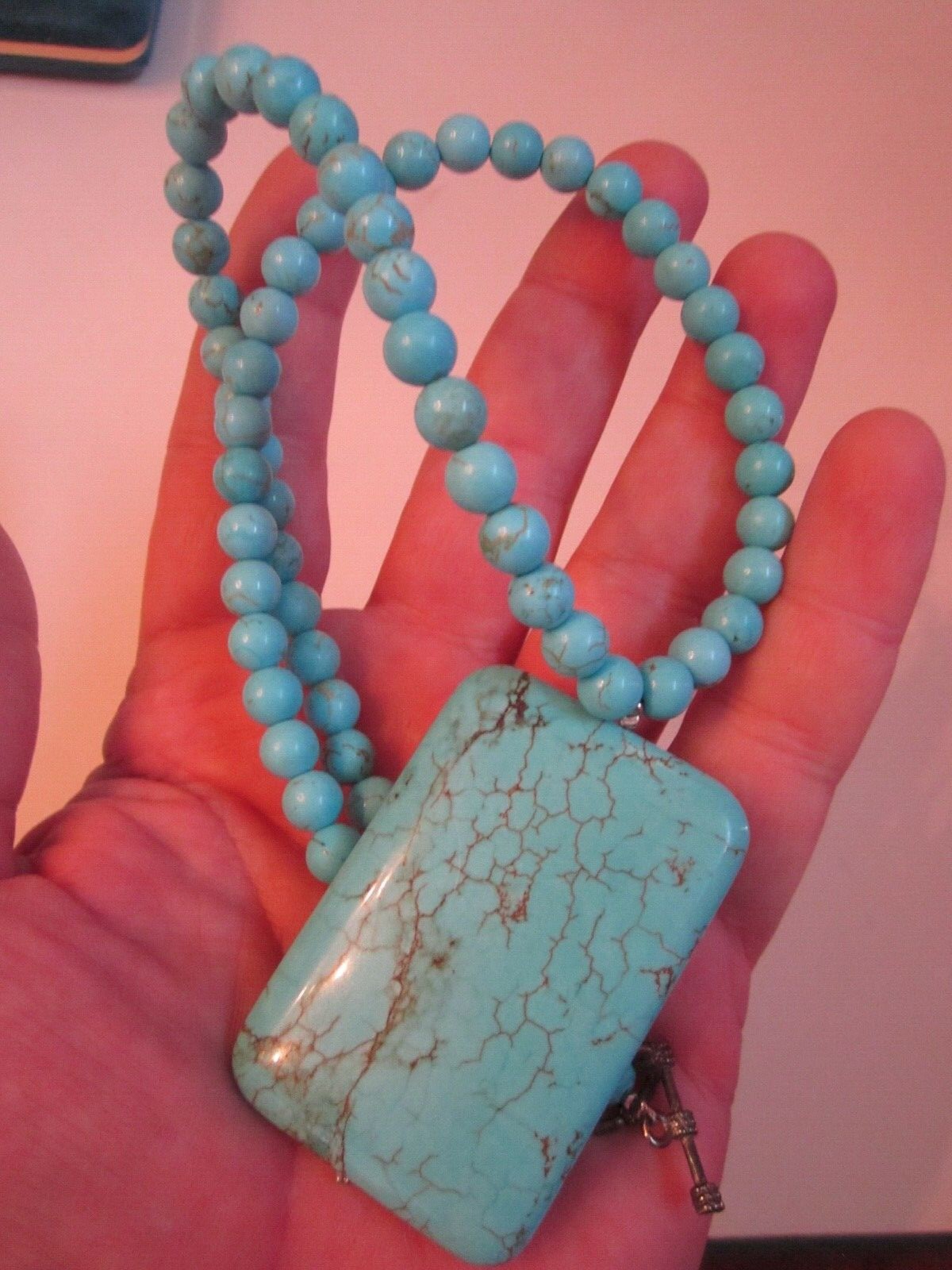 GENUINE TURQUOISE GEMSTONE NECKLACE AND PENDANT – 20″ – 93g – BBA-26