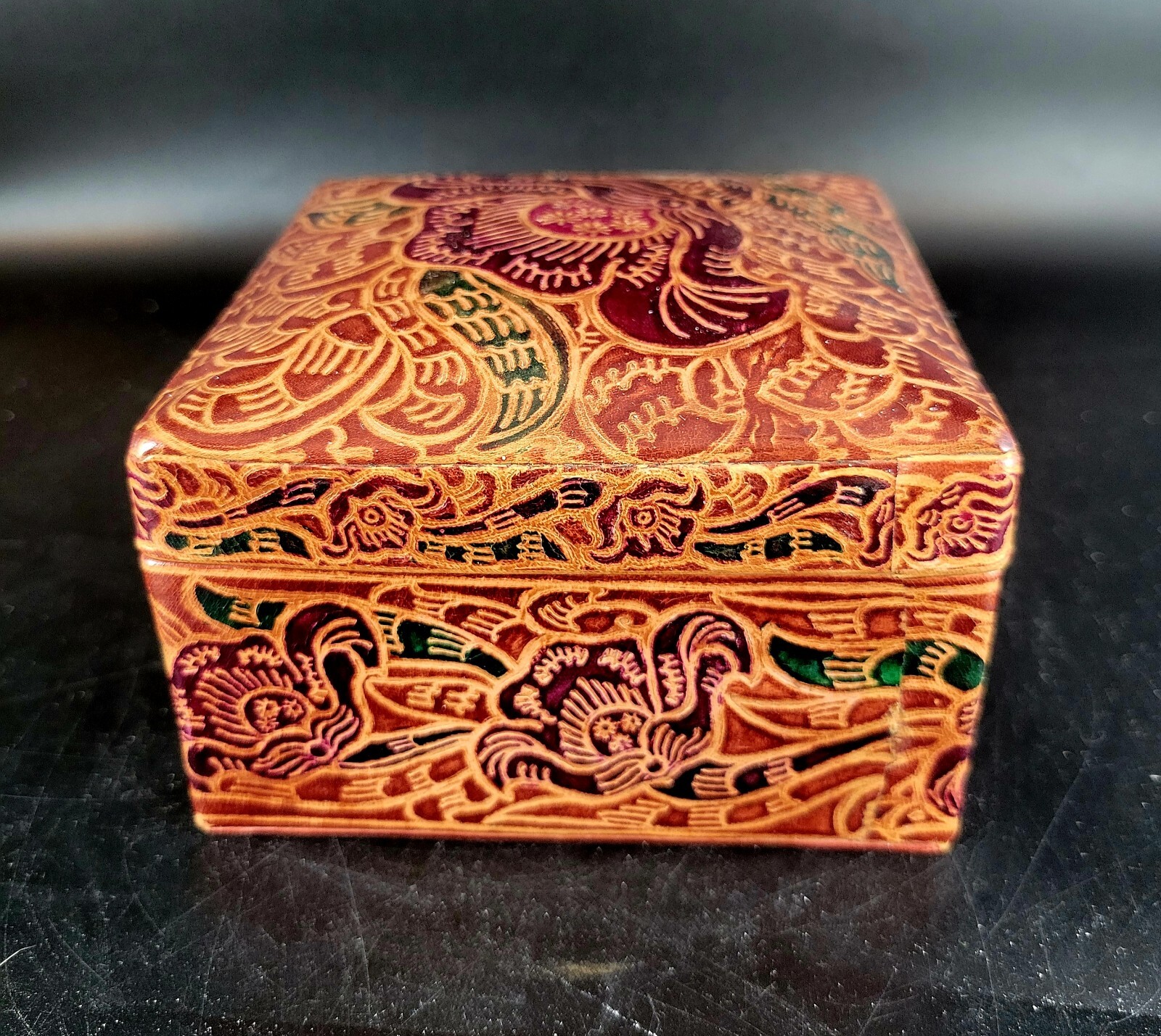 Handcrafted Sheepskin Leather Jewelry Box 4in Wide 2.8in Height