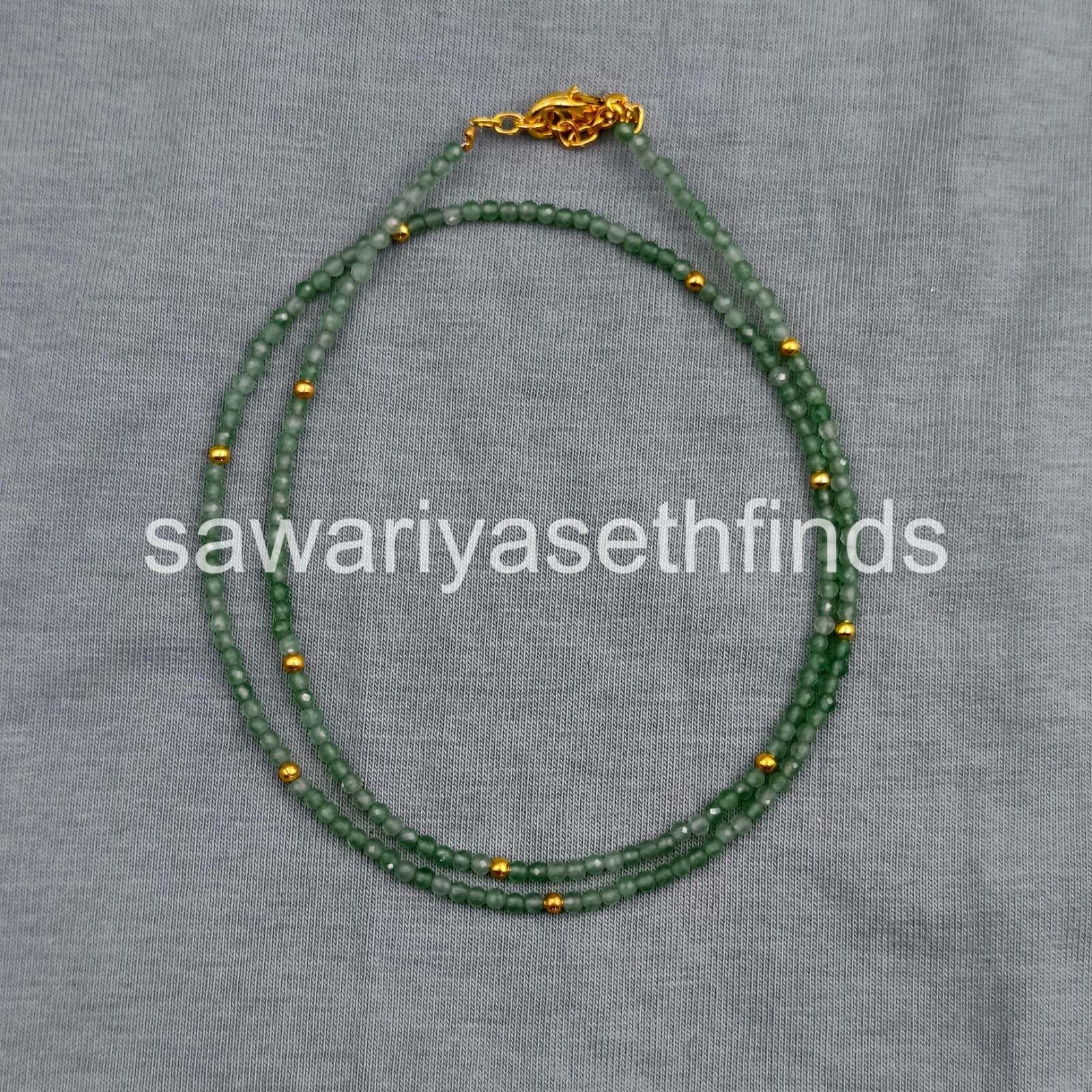 Green Aventurine Necklace 2mm Faceted Rondelle, Dainty Real Gemstone Choker, Min