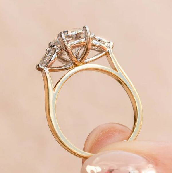 10K Solid Two Tone Gold 2.00 Ct Colorless Cushion Cut Moissanite Engagement Ring