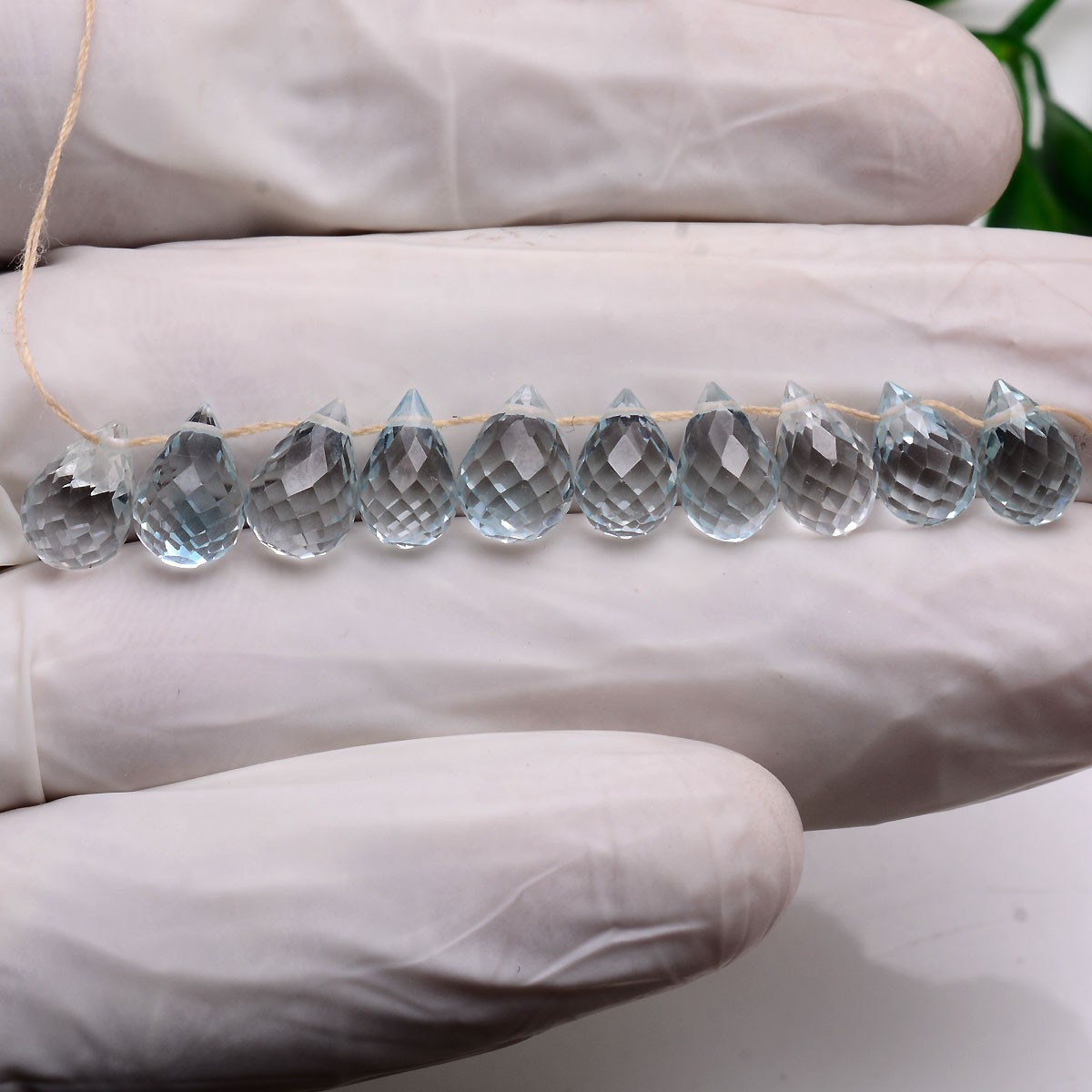 10 Pcs Natural Blue Topaz 6mm-8mm Untreated Briolette Drilled Loose Gemstones