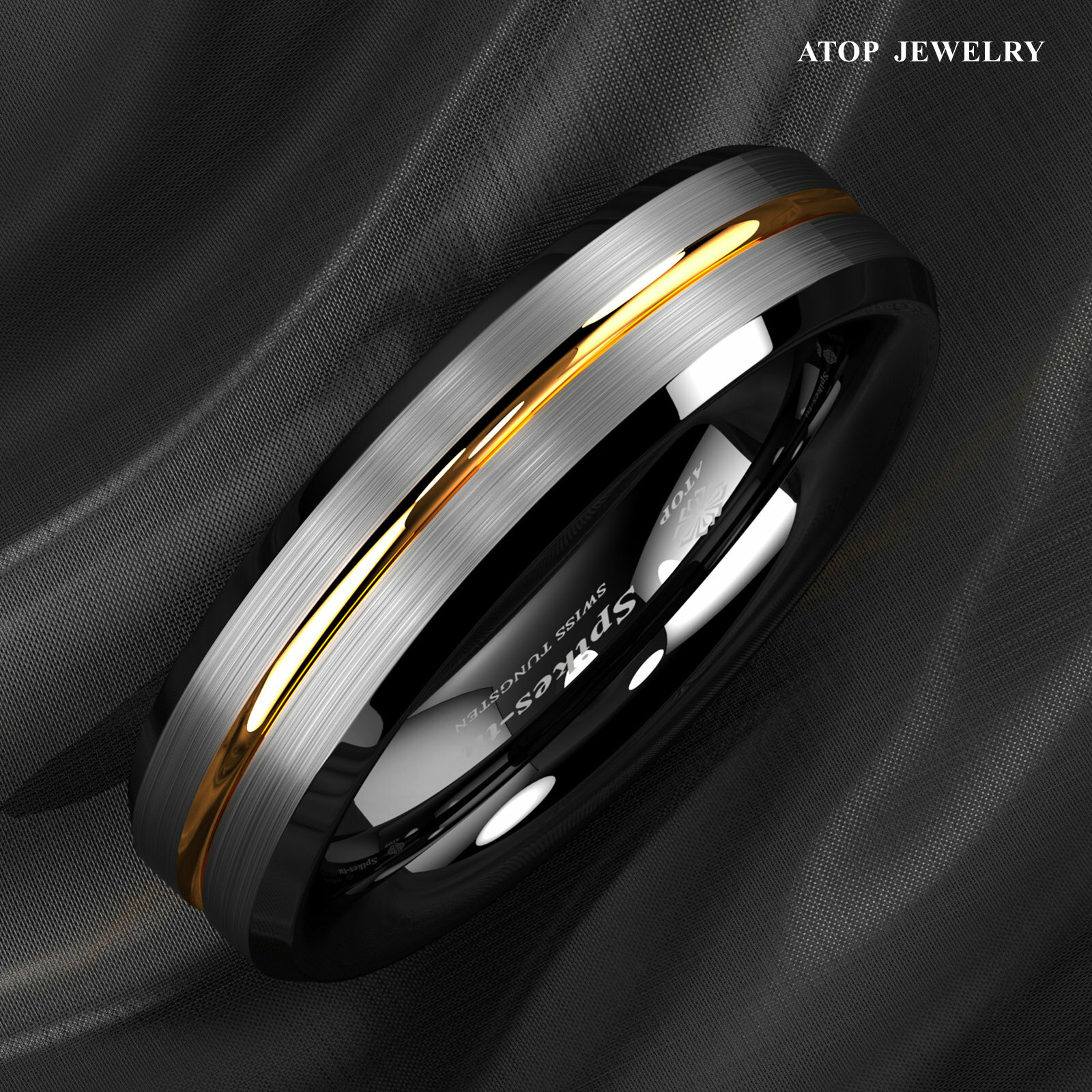8/6Mm Silver Brushed Black edge Tungsten Ring Plated Metal ATOP Men wedding band