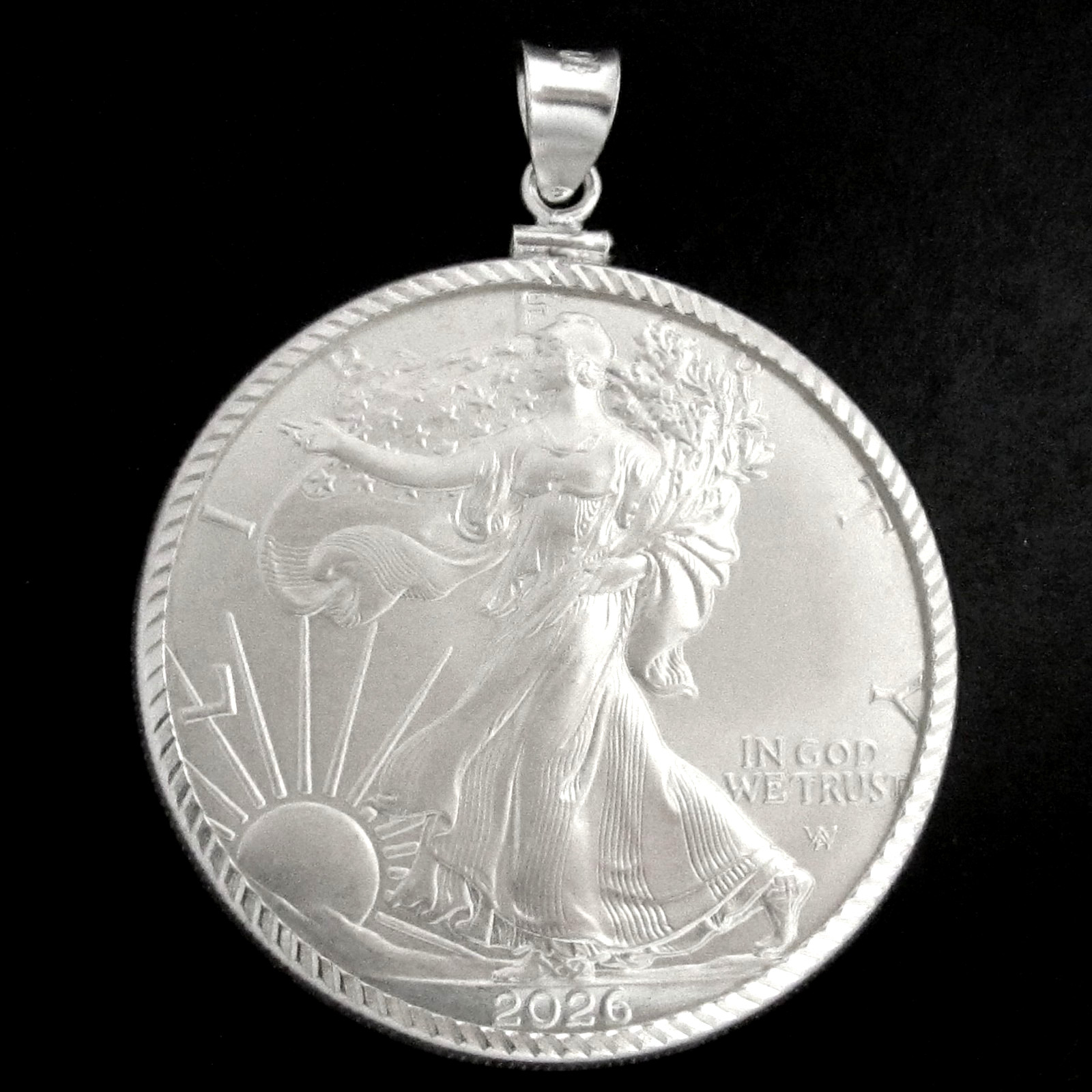Coin Pendant 2026 1 Oz American Silver Eagle Sterling Silver Diamond Cut Bezel