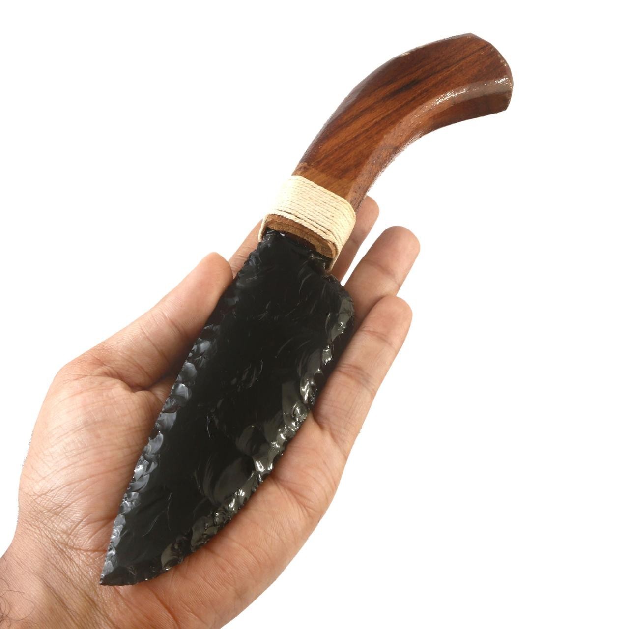 10″ Black Obsidian Glass Knife – Handmade Crystal Blade with Wooden Handle