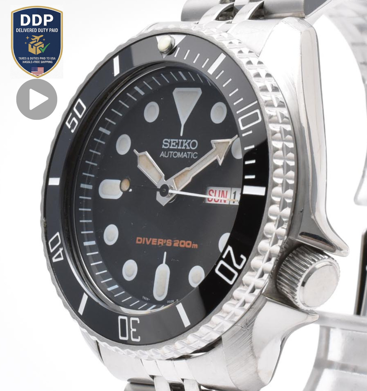 [Exc+5] SEIKO SKX007 7S26-0020 Black Boy Automatic Diver Vintage Men Watch 16.5c