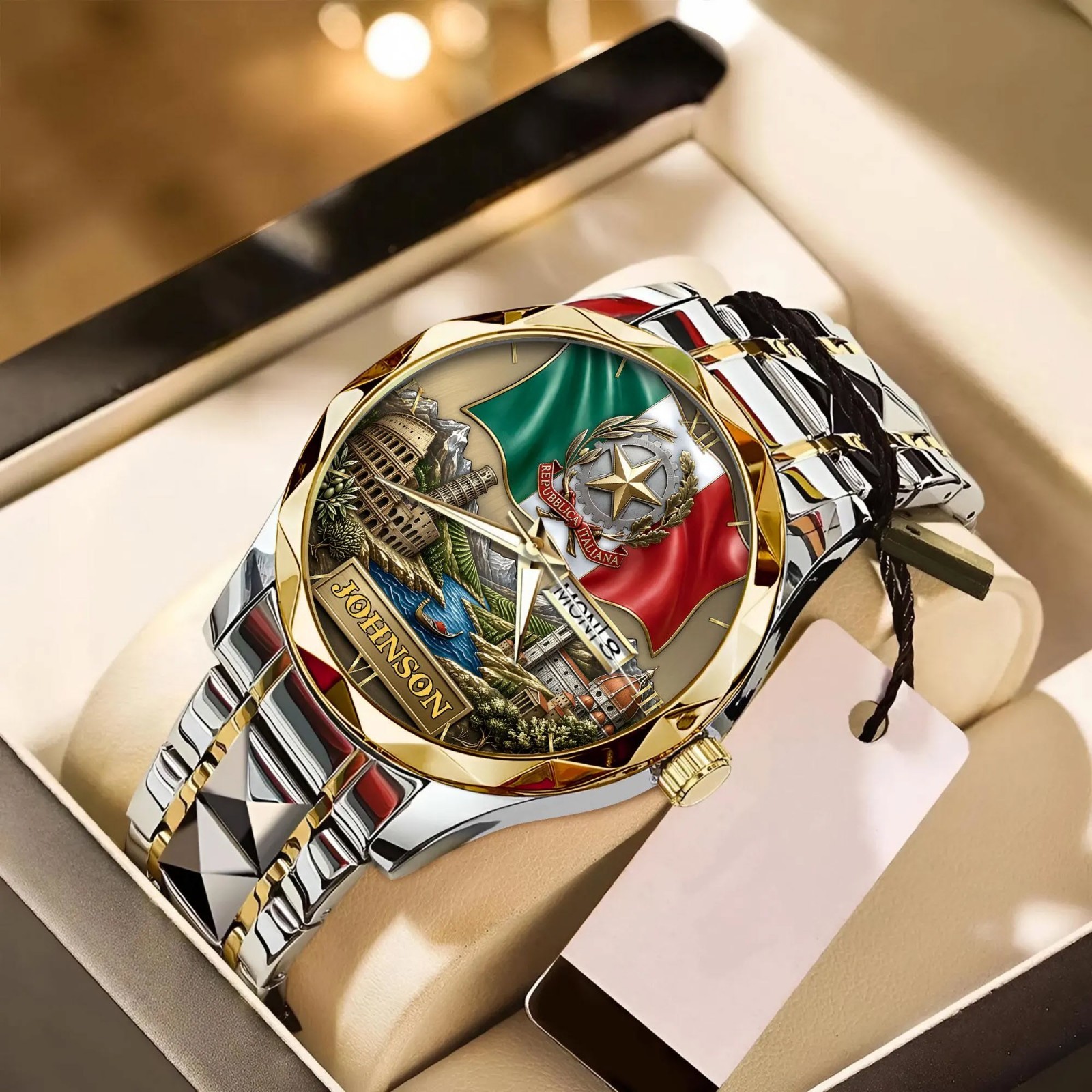 Custom Italy Flag Wrist Watch Personalized Rome Colosseum Landmark Gift for Men
