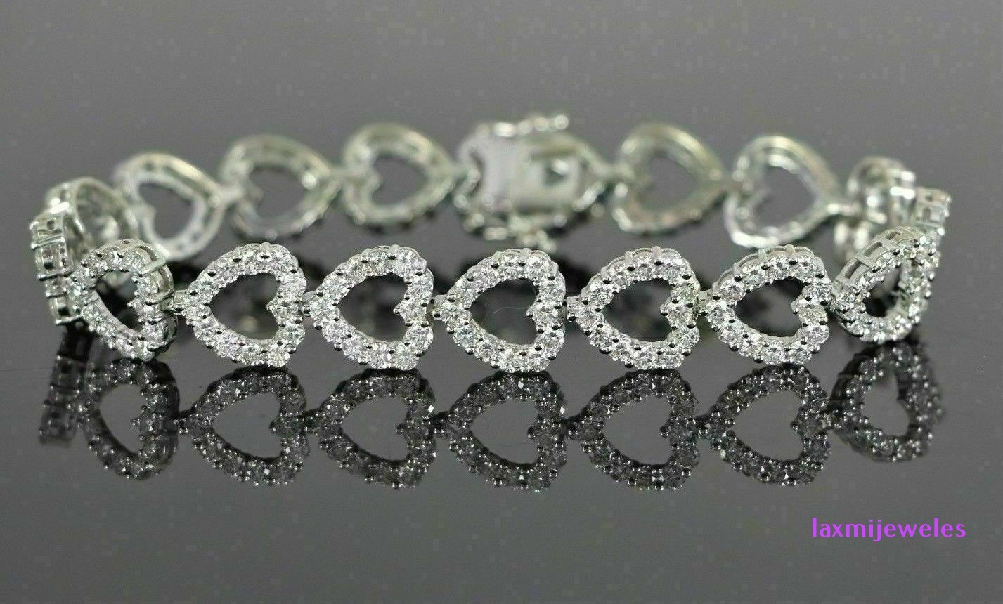 Romantic 5ct Lab-Created Diamond Tennis Bracelet Open Heart Halo 925 Silver