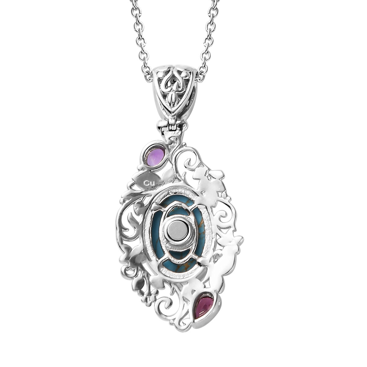 5.85ctw Mojave Turquoise Pendant & Chain 24″ Platinum Plated Copper & Stainless