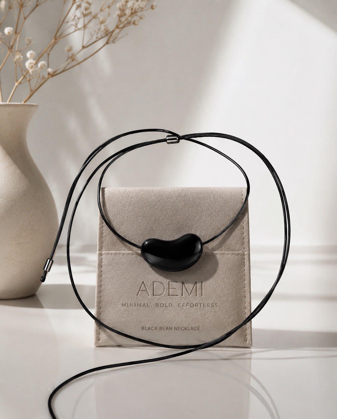 Black Cord Necklace Bean Pendant
