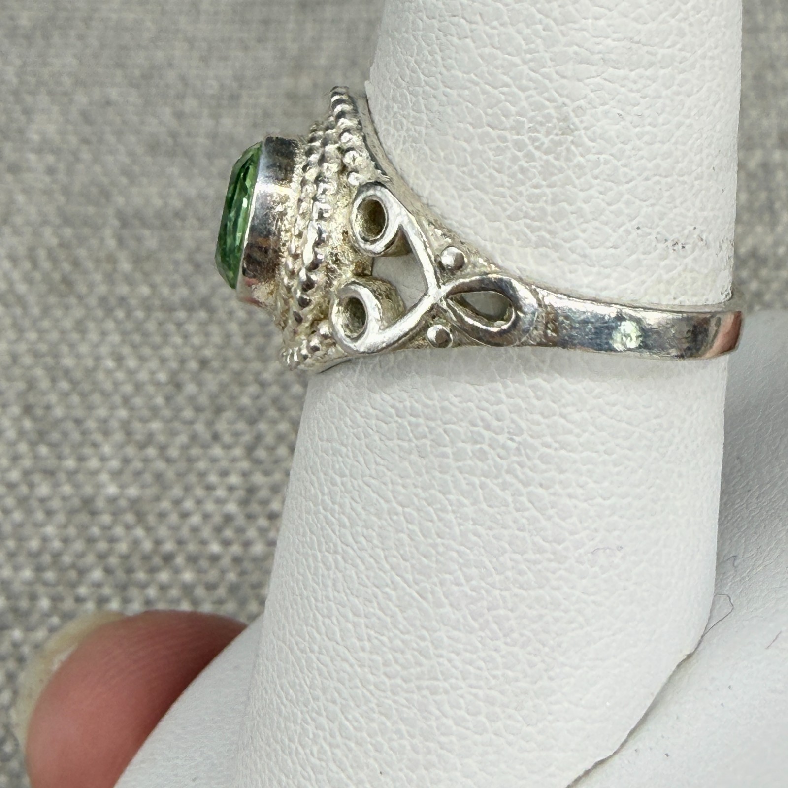 Vintage Ring Sterling Silver Green Faceted Center Stone Stamped 925 Untested