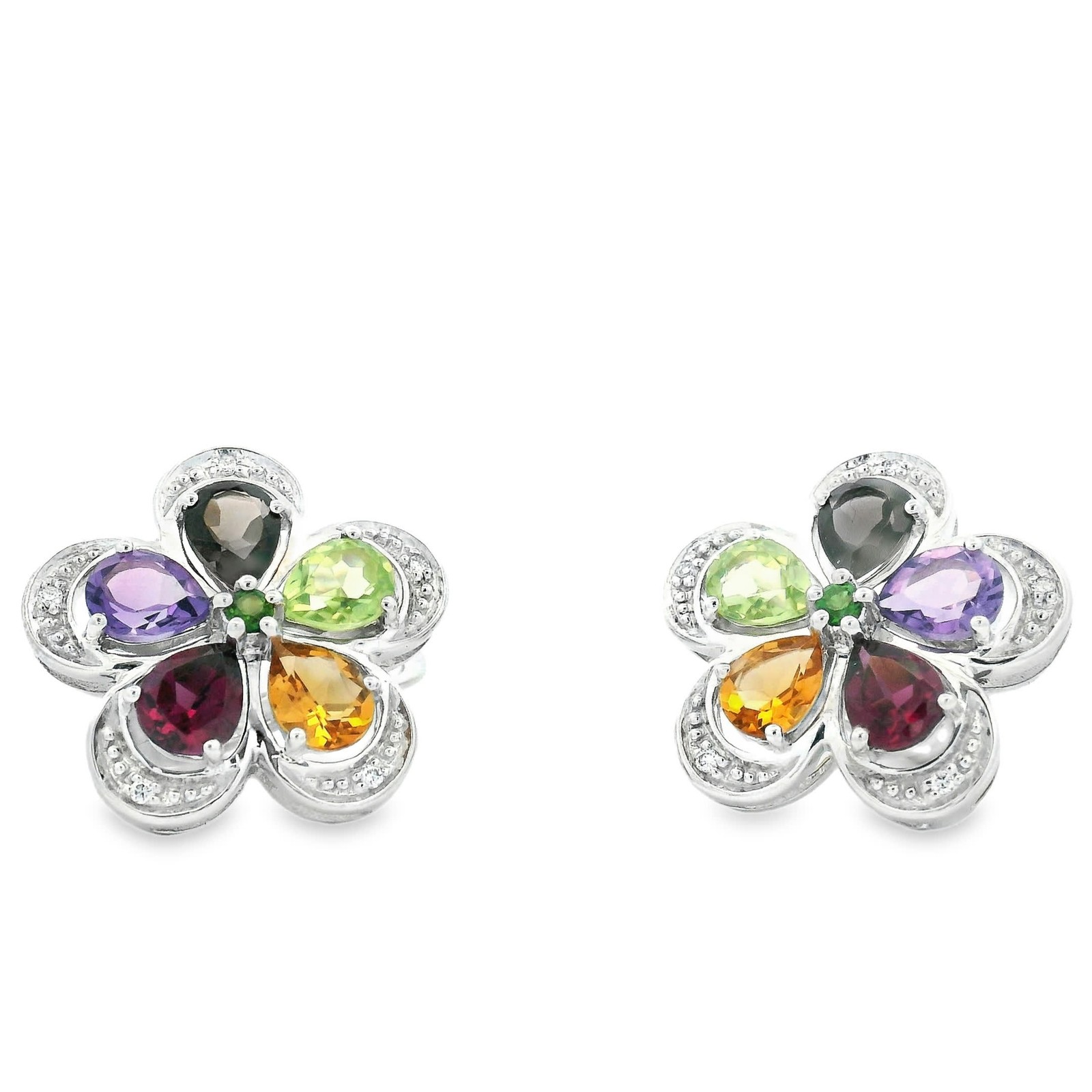 Natural Assorted Gemstones & Diamond Dangle/Drop Earrings, 14k White Gold