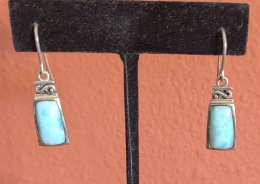Marahlago larimar sterling silver earrings 1 3/8″ L Caribbean ocean beach