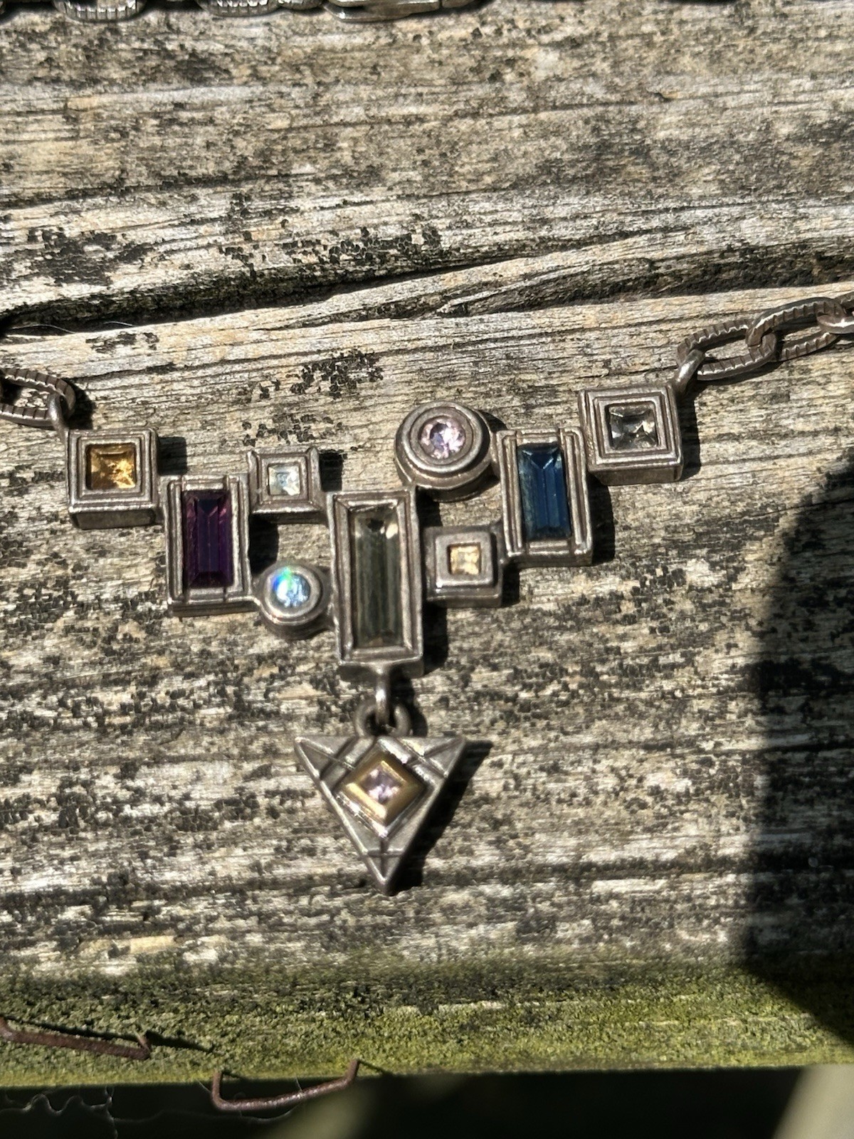 VTG Patricia Locke Silver Geometric Statement Necklace 18” inch